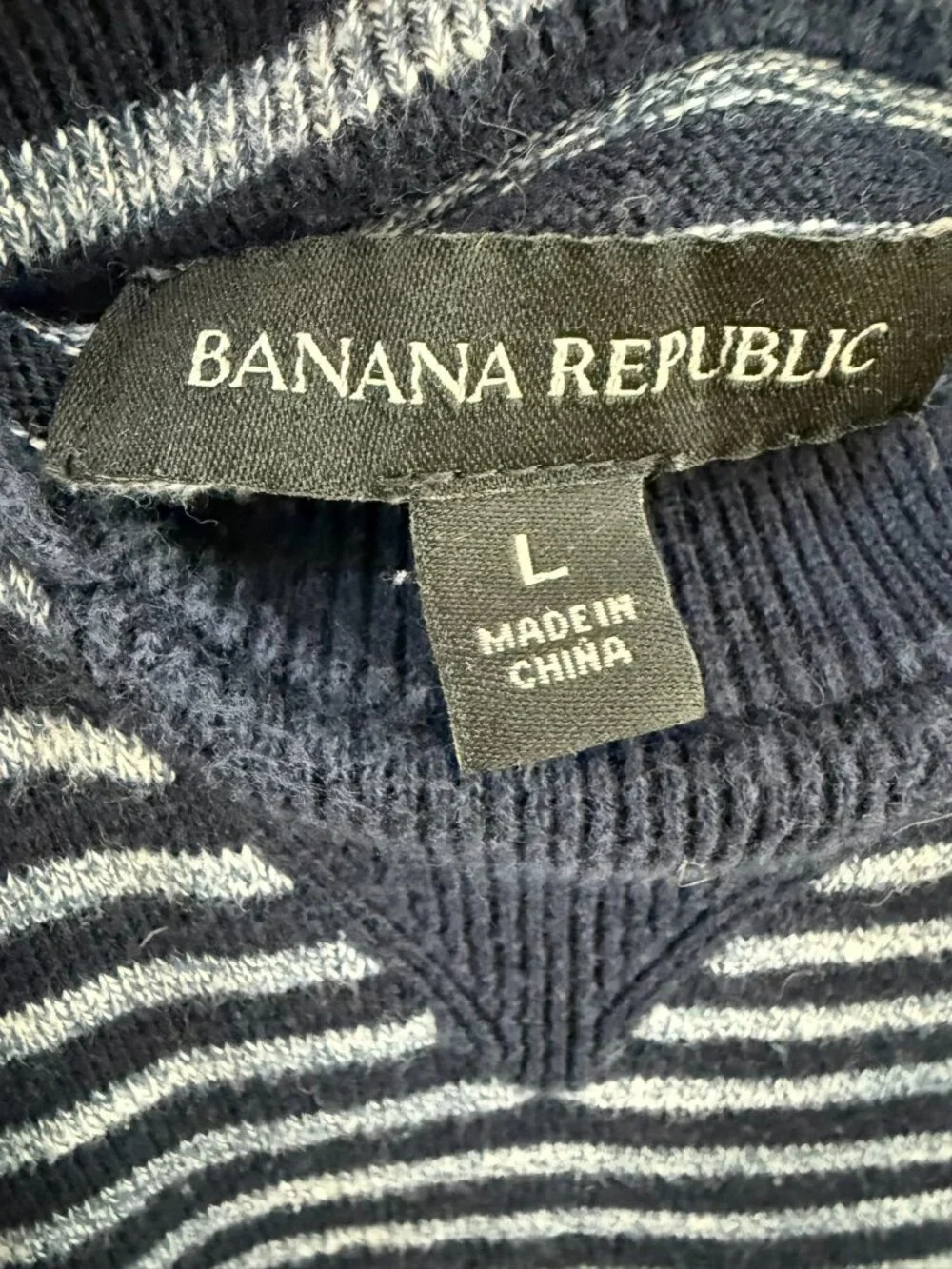 Banana Republic Men’s Striped Cotton Pullover Hoodie Navy Gray Large